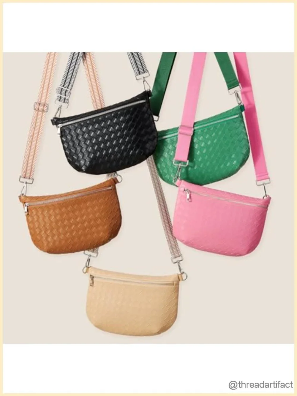 Vegan Leather Woven Crossbody Fanny Pack with Wide Strap